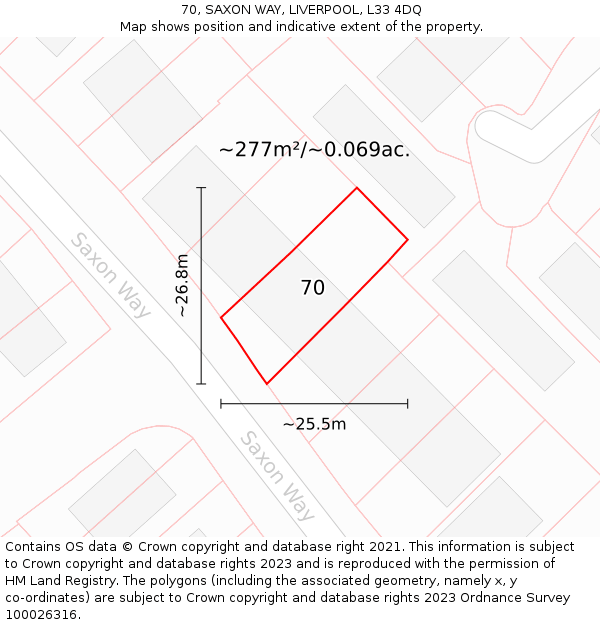 70, SAXON WAY, LIVERPOOL, L33 4DQ: Plot and title map