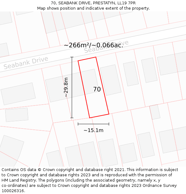 70, SEABANK DRIVE, PRESTATYN, LL19 7PR: Plot and title map