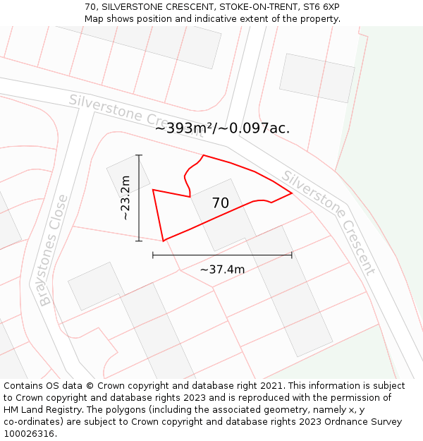 70, SILVERSTONE CRESCENT, STOKE-ON-TRENT, ST6 6XP: Plot and title map