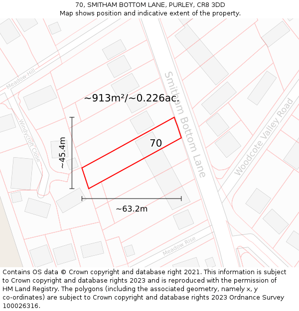 70, SMITHAM BOTTOM LANE, PURLEY, CR8 3DD: Plot and title map