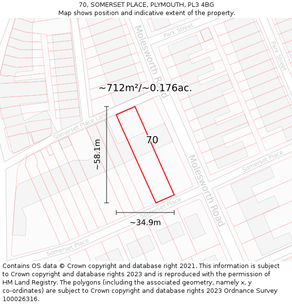 70, SOMERSET PLACE, PLYMOUTH, PL3 4BG: Plot and title map