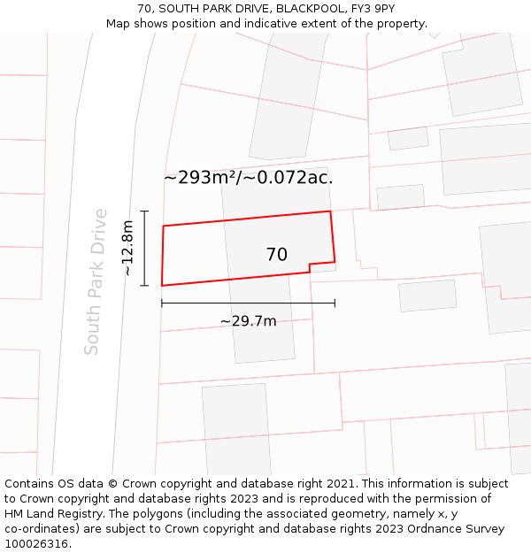 70, SOUTH PARK DRIVE, BLACKPOOL, FY3 9PY: Plot and title map