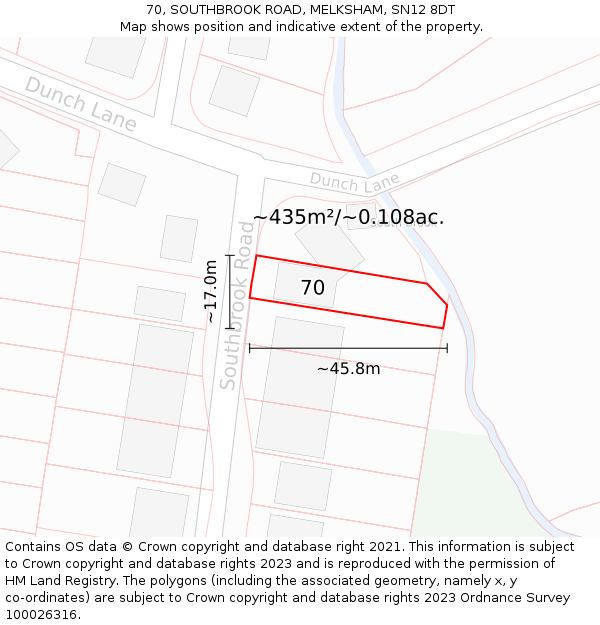 70, SOUTHBROOK ROAD, MELKSHAM, SN12 8DT: Plot and title map