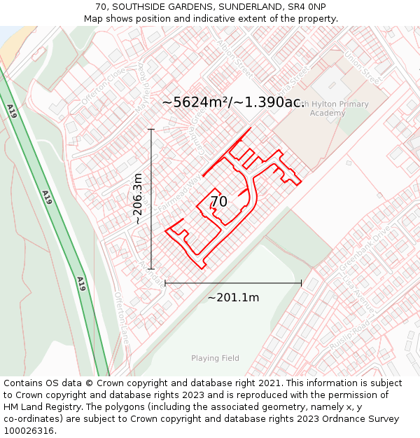 70, SOUTHSIDE GARDENS, SUNDERLAND, SR4 0NP: Plot and title map