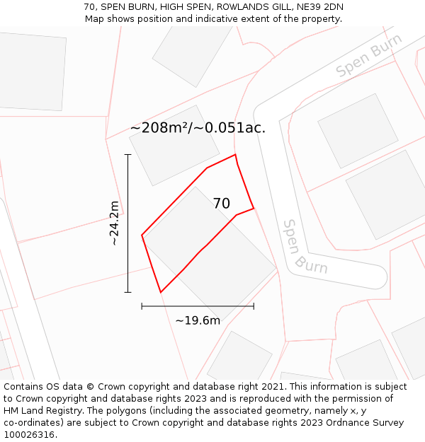 70, SPEN BURN, HIGH SPEN, ROWLANDS GILL, NE39 2DN: Plot and title map