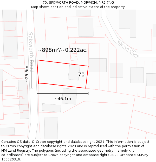 70, SPIXWORTH ROAD, NORWICH, NR6 7NG: Plot and title map