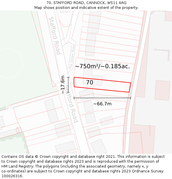 70, STAFFORD ROAD, CANNOCK, WS11 4AG: Plot and title map