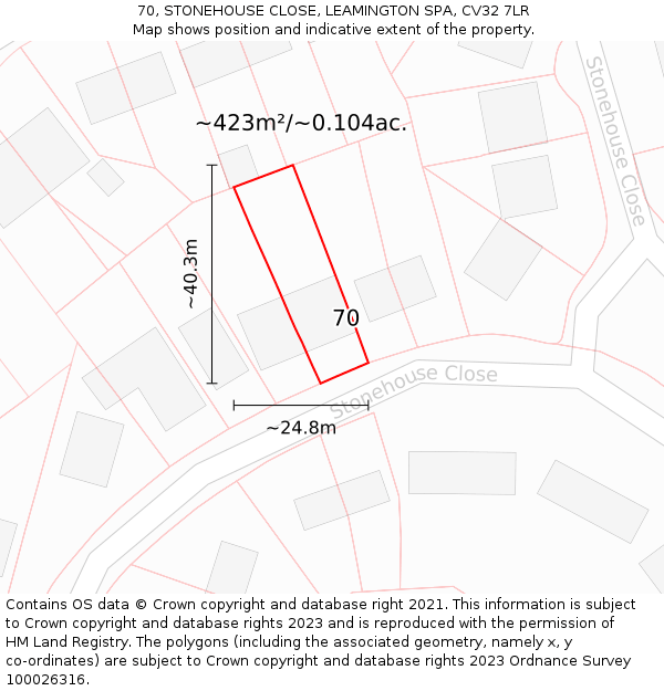 70, STONEHOUSE CLOSE, LEAMINGTON SPA, CV32 7LR: Plot and title map