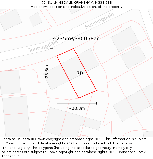 70, SUNNINGDALE, GRANTHAM, NG31 9SB: Plot and title map