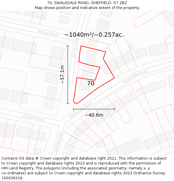 70, SWALEDALE ROAD, SHEFFIELD, S7 2BZ: Plot and title map