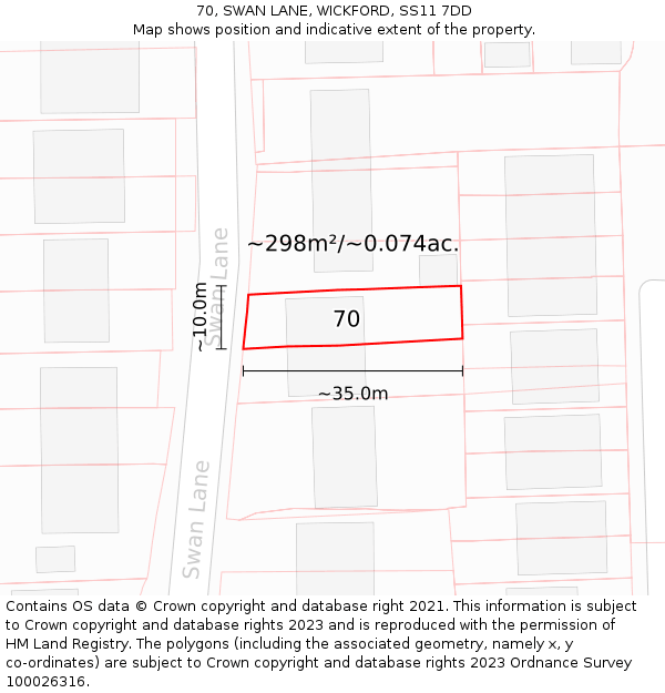 70, SWAN LANE, WICKFORD, SS11 7DD: Plot and title map