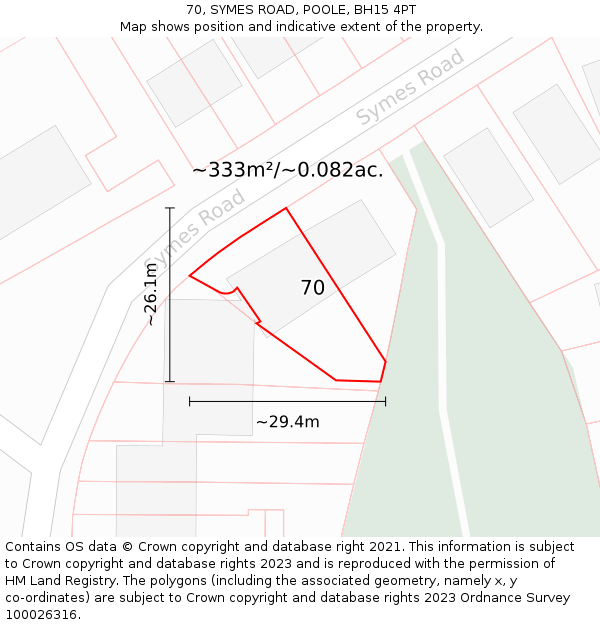 70, SYMES ROAD, POOLE, BH15 4PT: Plot and title map