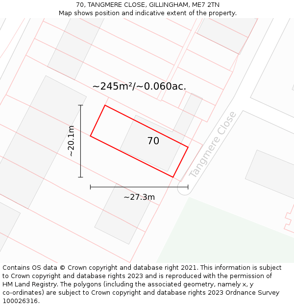 70, TANGMERE CLOSE, GILLINGHAM, ME7 2TN: Plot and title map