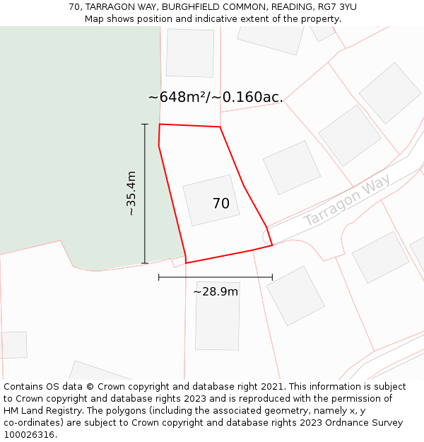 70, TARRAGON WAY, BURGHFIELD COMMON, READING, RG7 3YU: Plot and title map