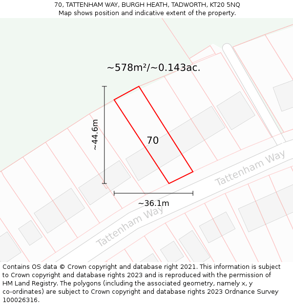 70, TATTENHAM WAY, BURGH HEATH, TADWORTH, KT20 5NQ: Plot and title map