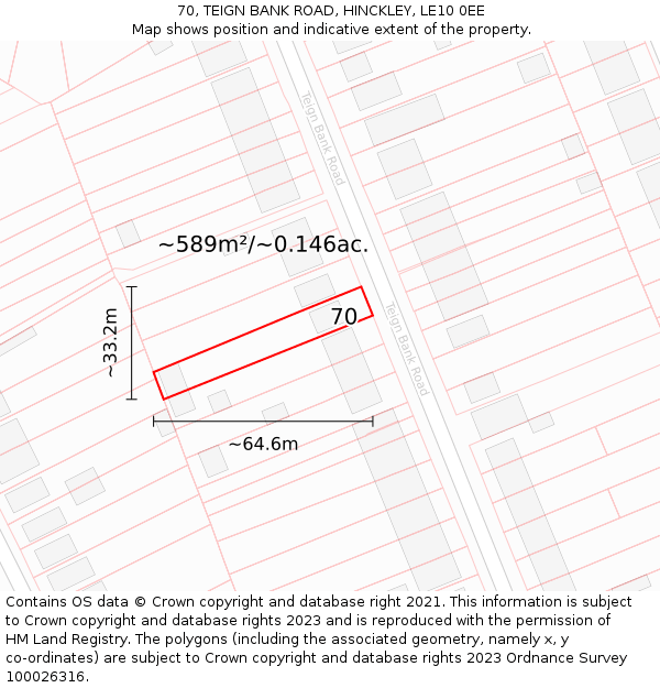 70, TEIGN BANK ROAD, HINCKLEY, LE10 0EE: Plot and title map