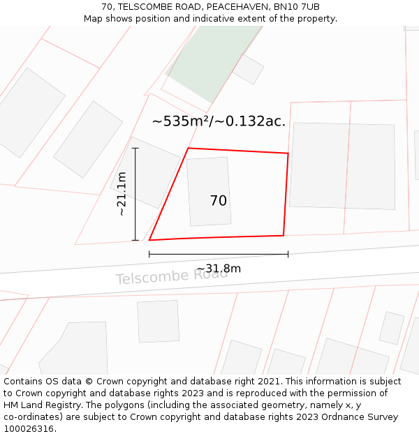 70, TELSCOMBE ROAD, PEACEHAVEN, BN10 7UB: Plot and title map
