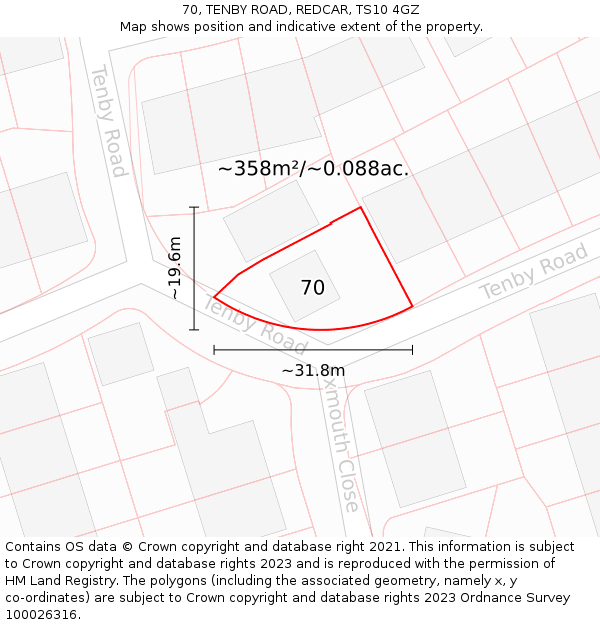 70, TENBY ROAD, REDCAR, TS10 4GZ: Plot and title map