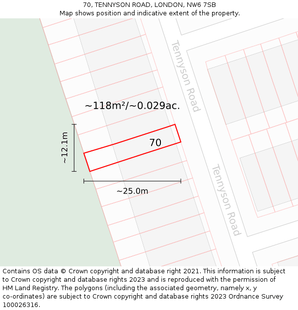 70, TENNYSON ROAD, LONDON, NW6 7SB: Plot and title map