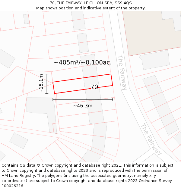 70, THE FAIRWAY, LEIGH-ON-SEA, SS9 4QS: Plot and title map