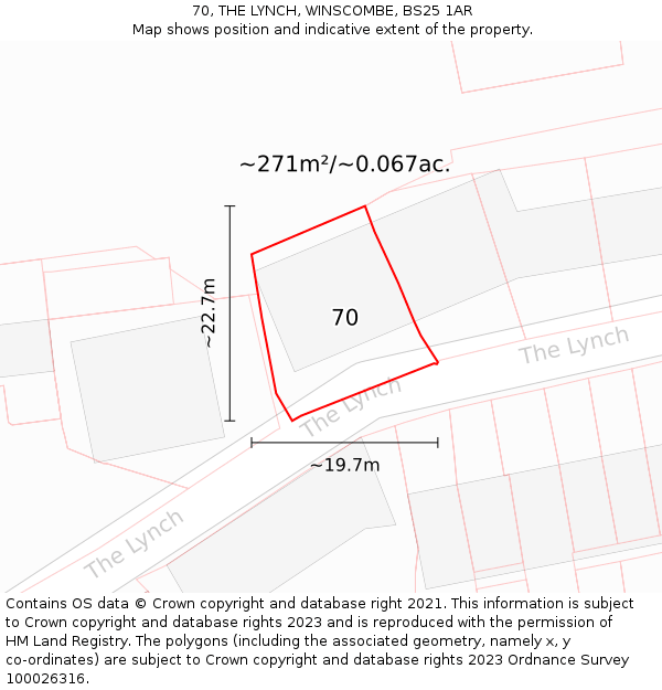 70, THE LYNCH, WINSCOMBE, BS25 1AR: Plot and title map