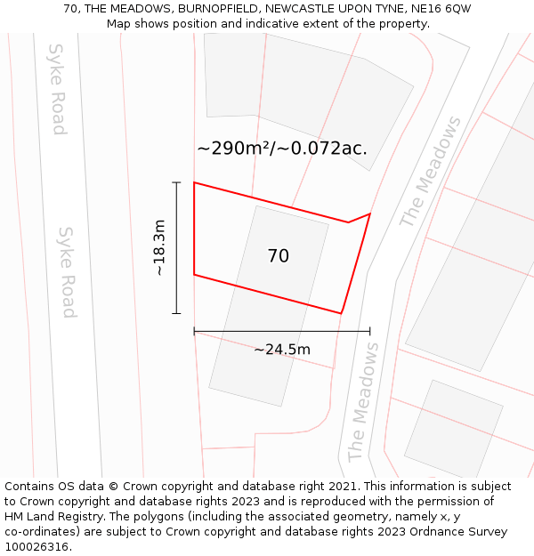 70, THE MEADOWS, BURNOPFIELD, NEWCASTLE UPON TYNE, NE16 6QW: Plot and title map