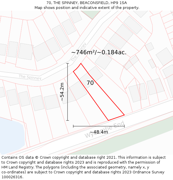 70, THE SPINNEY, BEACONSFIELD, HP9 1SA: Plot and title map