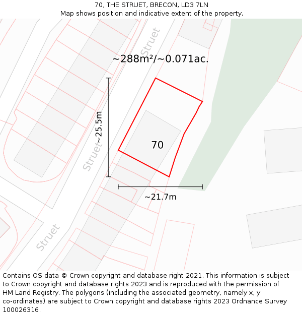 70, THE STRUET, BRECON, LD3 7LN: Plot and title map