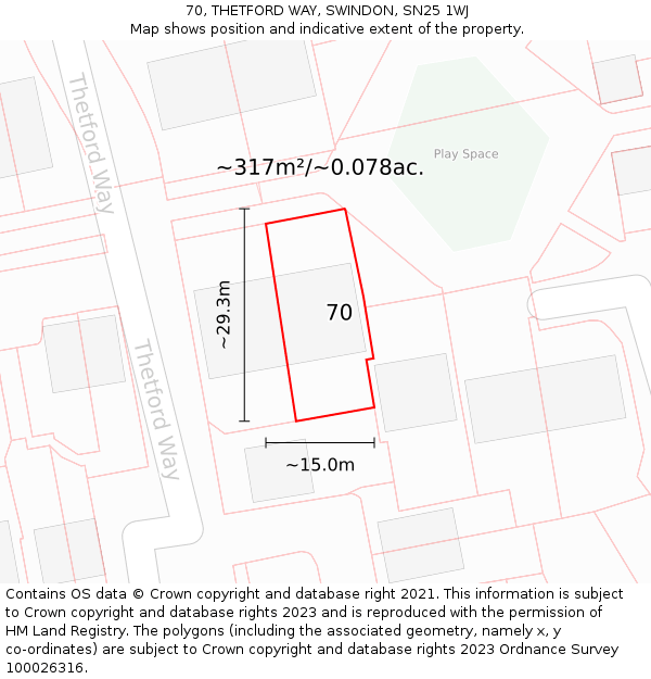 70, THETFORD WAY, SWINDON, SN25 1WJ: Plot and title map