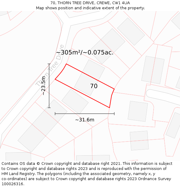 70, THORN TREE DRIVE, CREWE, CW1 4UA: Plot and title map