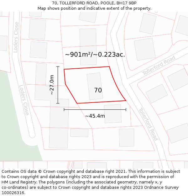 70, TOLLERFORD ROAD, POOLE, BH17 9BP: Plot and title map