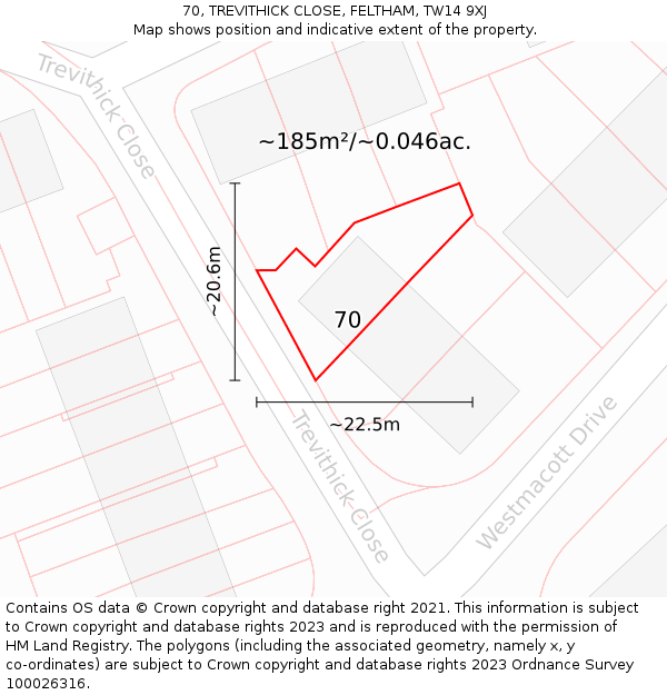 70, TREVITHICK CLOSE, FELTHAM, TW14 9XJ: Plot and title map