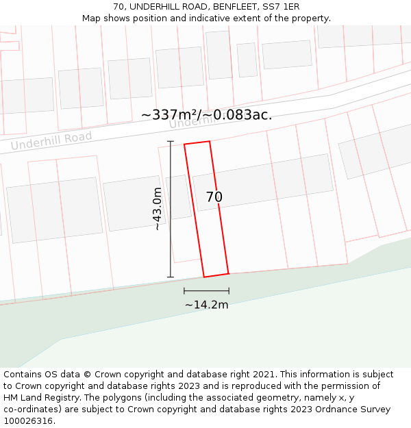 70, UNDERHILL ROAD, BENFLEET, SS7 1ER: Plot and title map