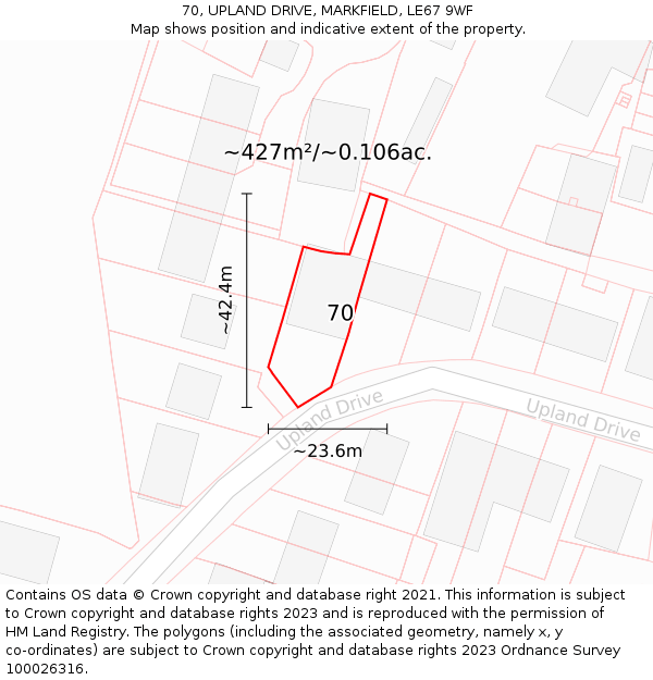 70, UPLAND DRIVE, MARKFIELD, LE67 9WF: Plot and title map