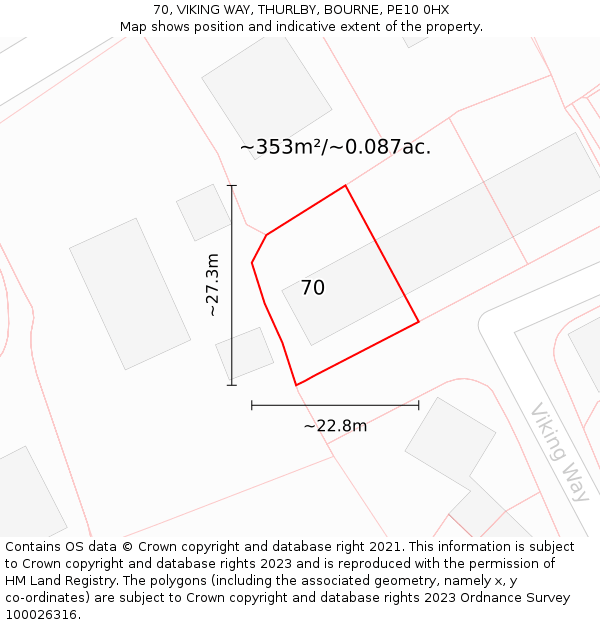 70, VIKING WAY, THURLBY, BOURNE, PE10 0HX: Plot and title map