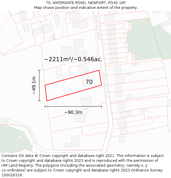 70, WATERGATE ROAD, NEWPORT, PO30 1XP: Plot and title map