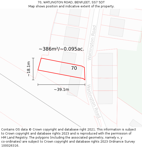 70, WATLINGTON ROAD, BENFLEET, SS7 5DT: Plot and title map