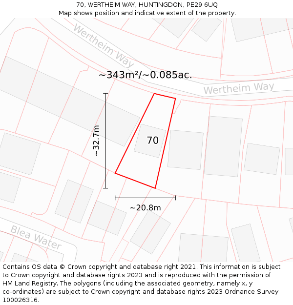 70, WERTHEIM WAY, HUNTINGDON, PE29 6UQ: Plot and title map