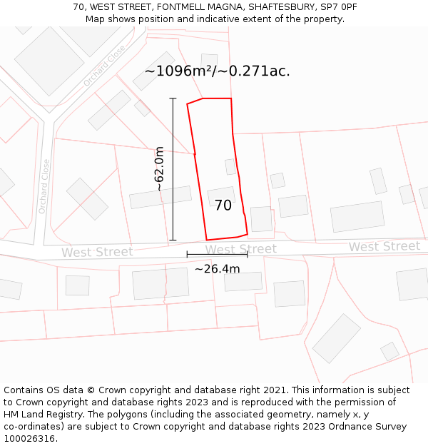 70, WEST STREET, FONTMELL MAGNA, SHAFTESBURY, SP7 0PF: Plot and title map