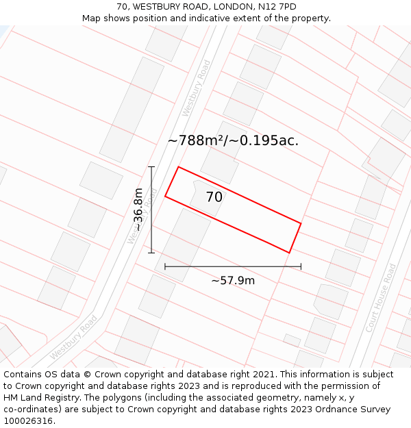70, WESTBURY ROAD, LONDON, N12 7PD: Plot and title map