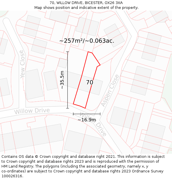 70, WILLOW DRIVE, BICESTER, OX26 3XA: Plot and title map