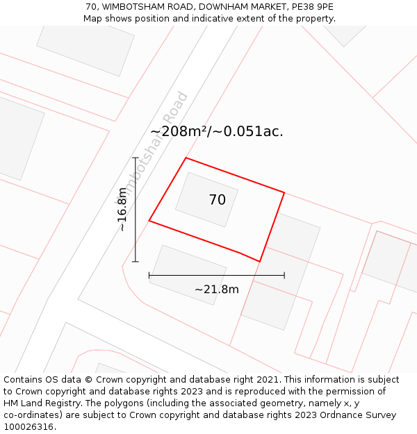 70, WIMBOTSHAM ROAD, DOWNHAM MARKET, PE38 9PE: Plot and title map