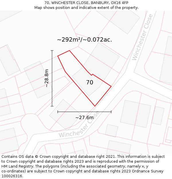 70, WINCHESTER CLOSE, BANBURY, OX16 4FP: Plot and title map