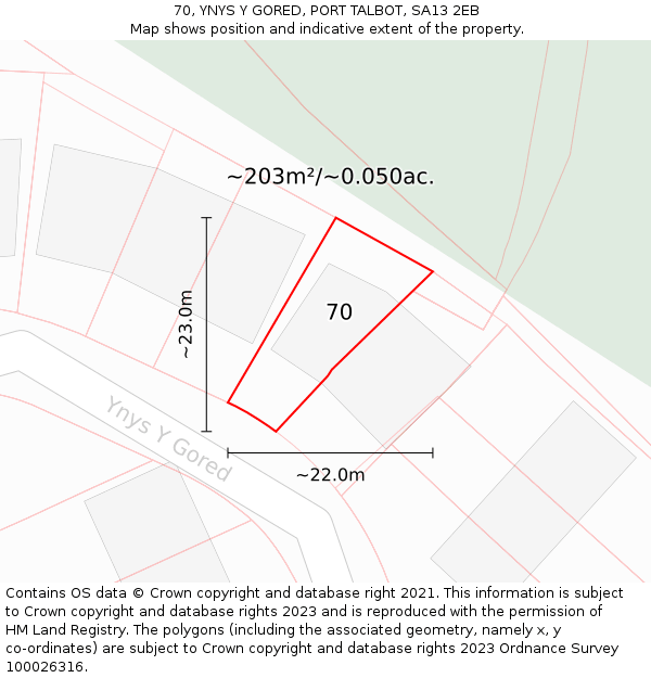 70, YNYS Y GORED, PORT TALBOT, SA13 2EB: Plot and title map