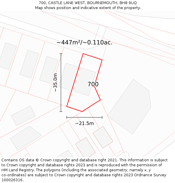 700, CASTLE LANE WEST, BOURNEMOUTH, BH8 9UQ: Plot and title map