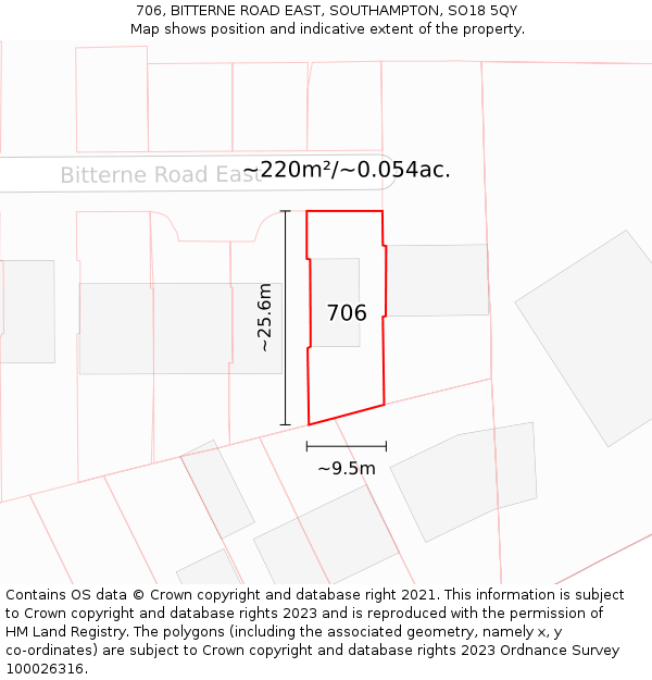 706, BITTERNE ROAD EAST, SOUTHAMPTON, SO18 5QY: Plot and title map