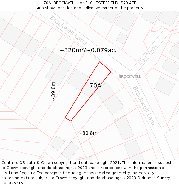 70A, BROCKWELL LANE, CHESTERFIELD, S40 4EE: Plot and title map