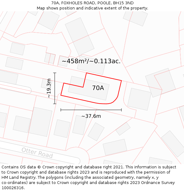 70A, FOXHOLES ROAD, POOLE, BH15 3ND: Plot and title map