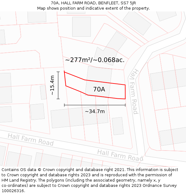 70A, HALL FARM ROAD, BENFLEET, SS7 5JR: Plot and title map