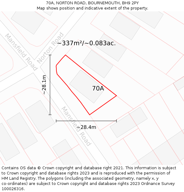 70A, NORTON ROAD, BOURNEMOUTH, BH9 2PY: Plot and title map